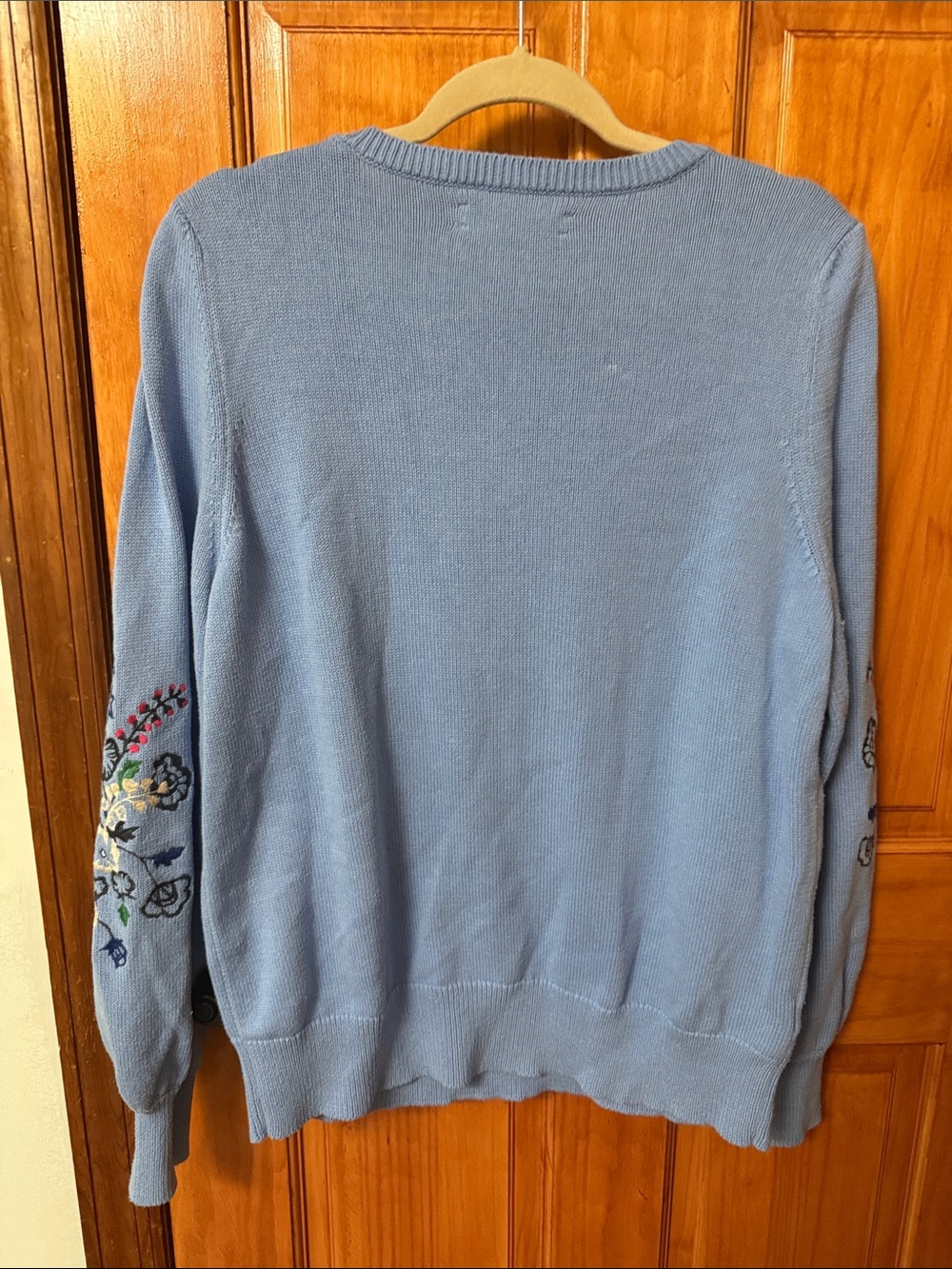 LOFT Powder Blue Embroidered Puff-Sleeve Sweater - Picture 4 of 5